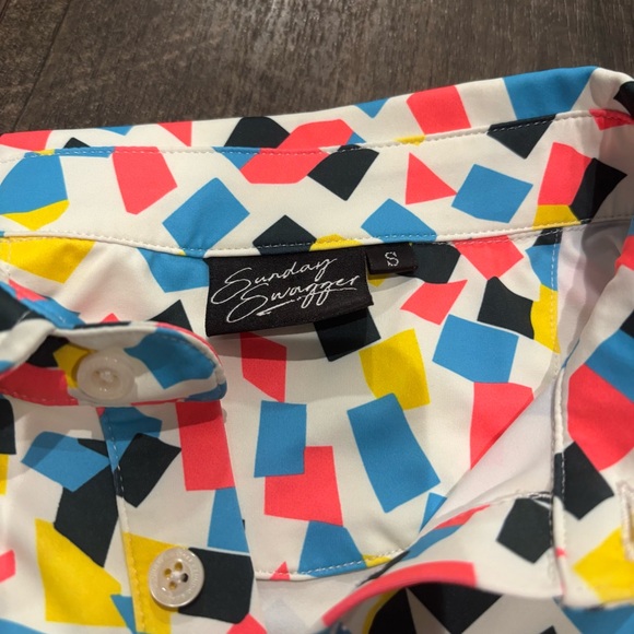 Sunday Swagger Multicolor Geometric Pattern Men's Golf Polo Shirt - Picture 2 of 4